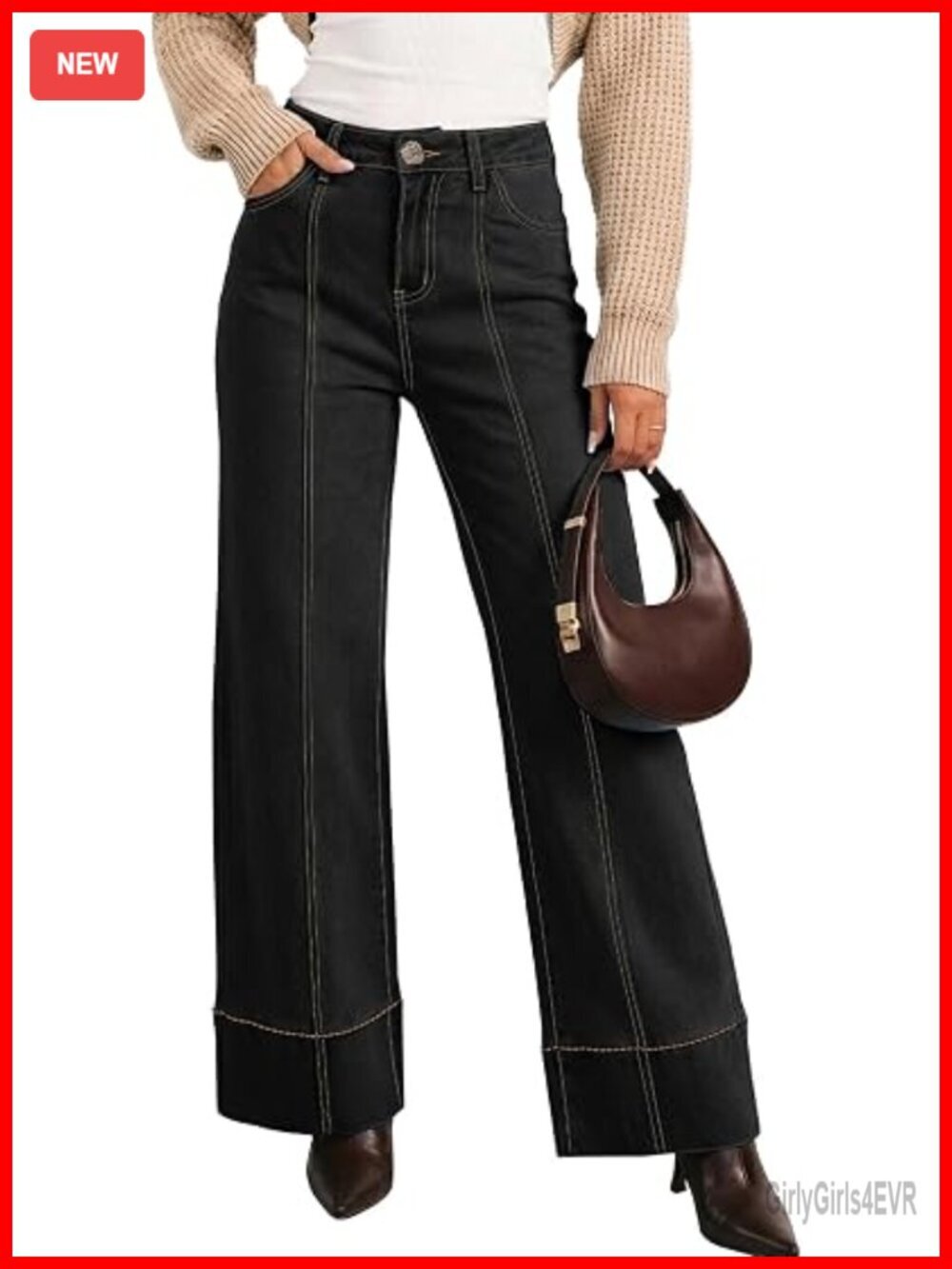 High Waisted Wide Leg Jeans Stretchy Denim Pants with Pockets